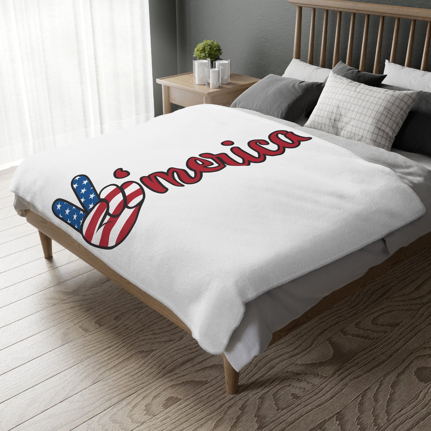Patriotic ’Merica Peace Sign Velveteen Throw Blanket