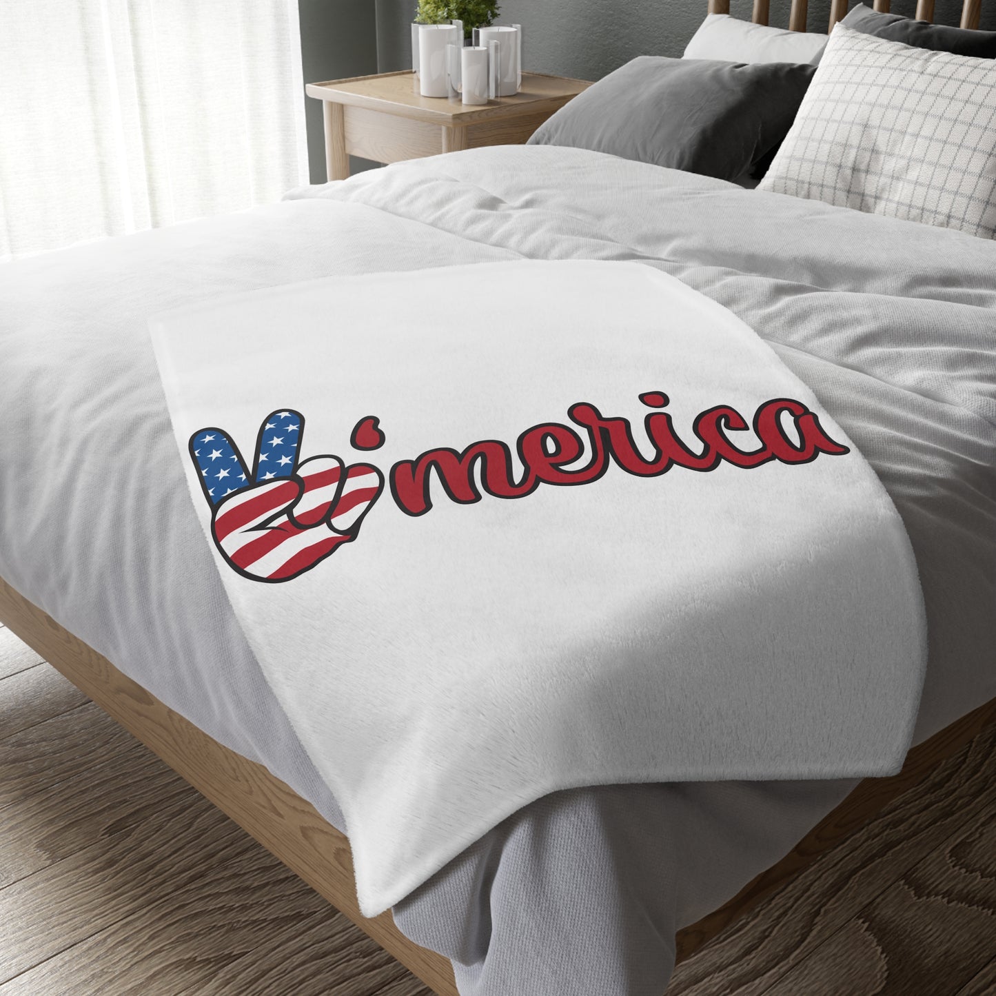 Patriotic ’Merica Peace Sign Velveteen Throw Blanket