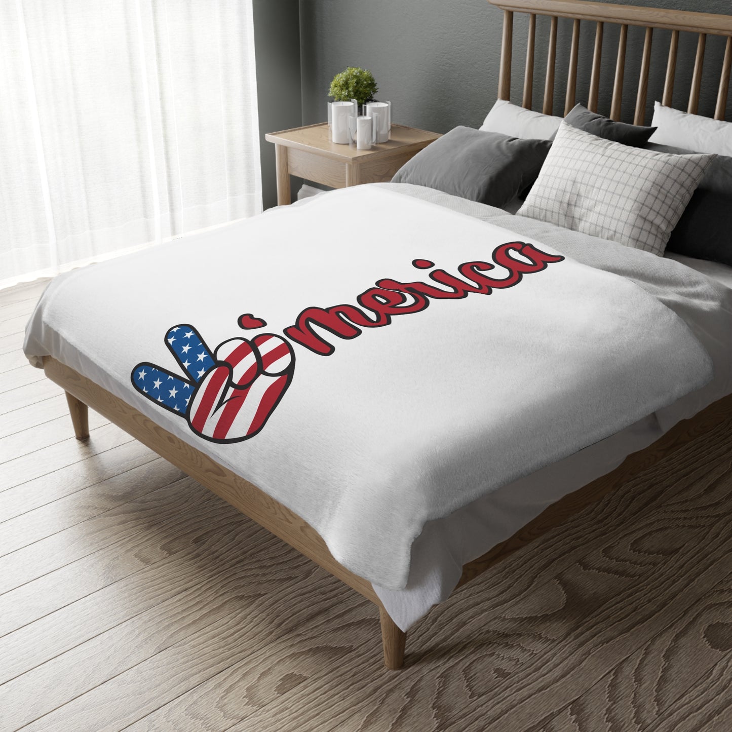 Patriotic ’Merica Peace Sign Velveteen Throw Blanket