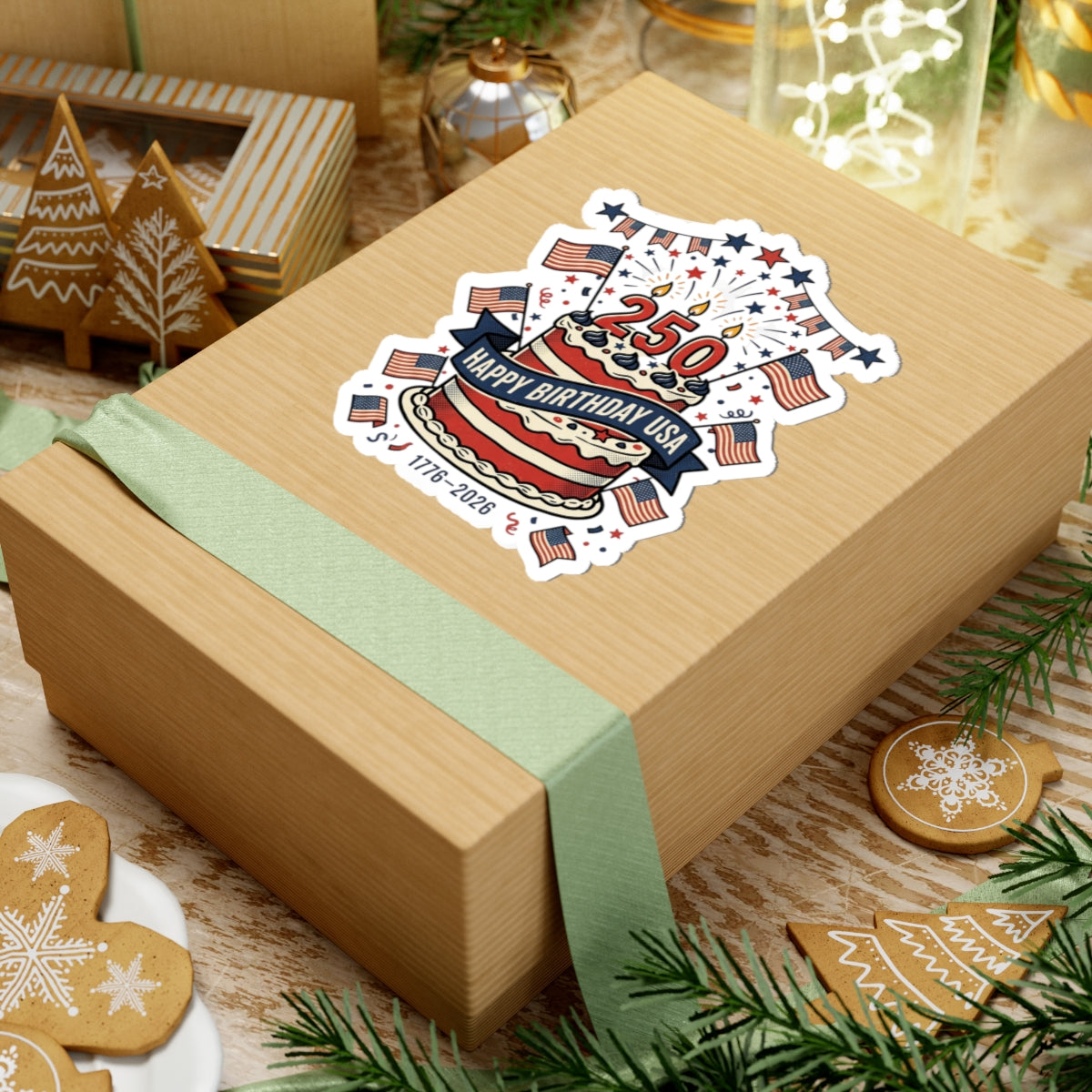 250th Birthday USA Cake Sticker | 4th of July 1776-2026 Patriotic